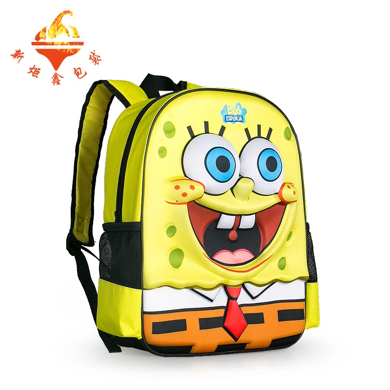 Kids Spongebob Backpack Rucksack Bag with Side Pockets 3D Bubbles School Yellow 