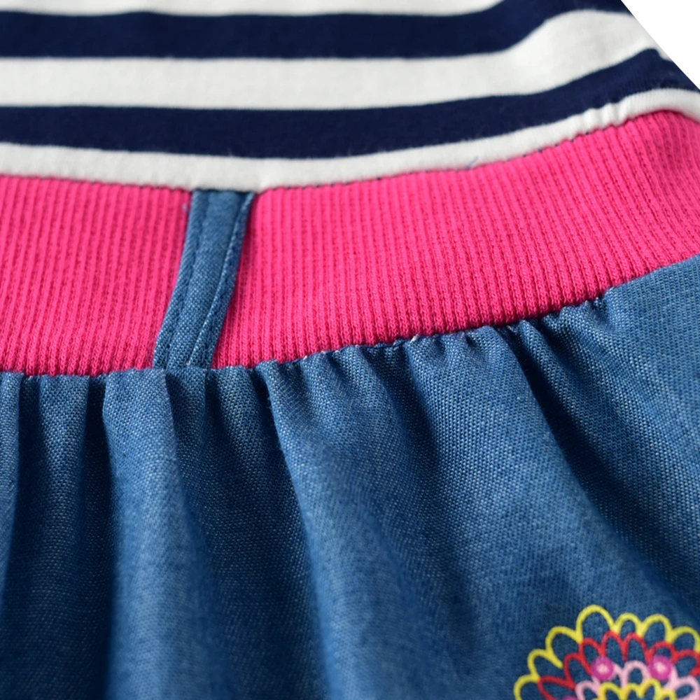 Girls Baby Short Sleeve Cartoon Dress Summer New Kids Wearing Denim Belt Dress Round Neck Embroidered Short Sleeve Dress H7123