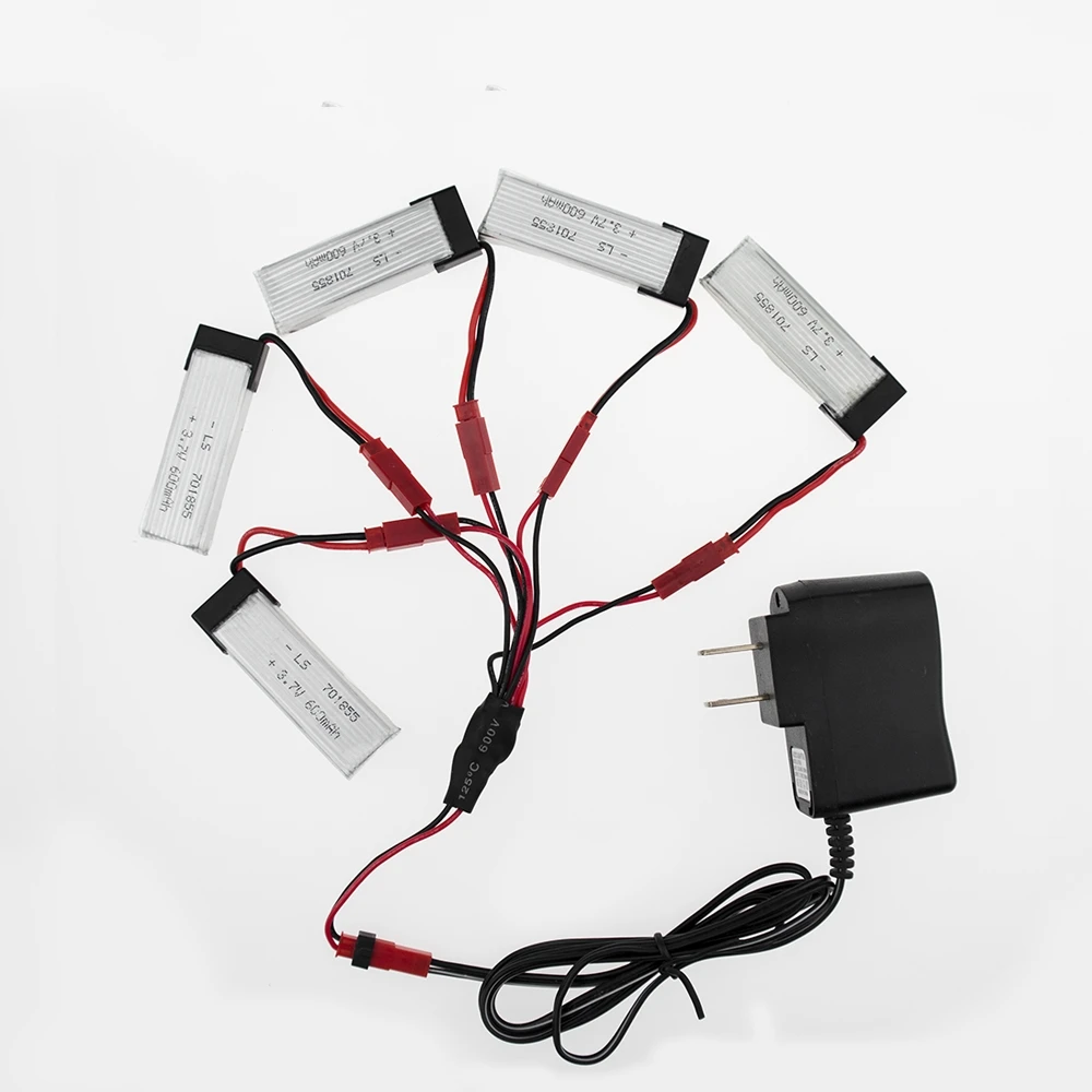 

5pcs 3.7V 600mAh Drone Rechargeable Li-polymer Battery 701855 + Charger Set For RC UDI RC u817 u817a u817c u818a Syma s032