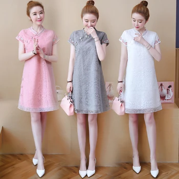 

2020 v neck lace dresses chinese women cheongsam mesh dress gown bride wedding evening party qipao chinese dress