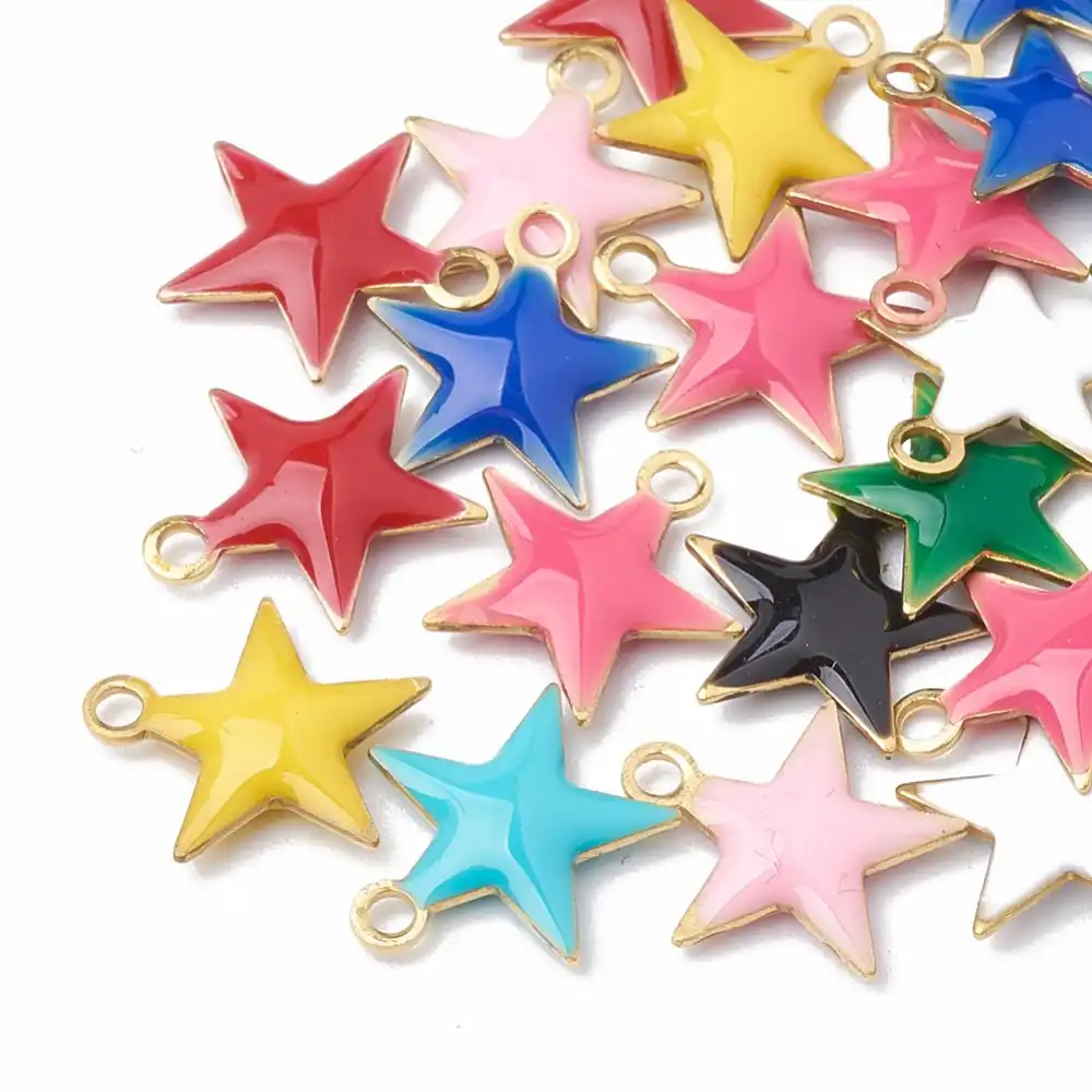 PandaHall 100 шт 10,5x10x1,5 мм латунь Металлическая Звезда Эмаль ювелирное Ожерелье Изготовление DIY подвеска Подвески с эмалированными блестками неп...
