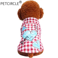 Модные сезон: весна–лето собака одежда милый Клетчатый узор Щенок Кот Футболка с принт в форме сердца Размеры XS-XL