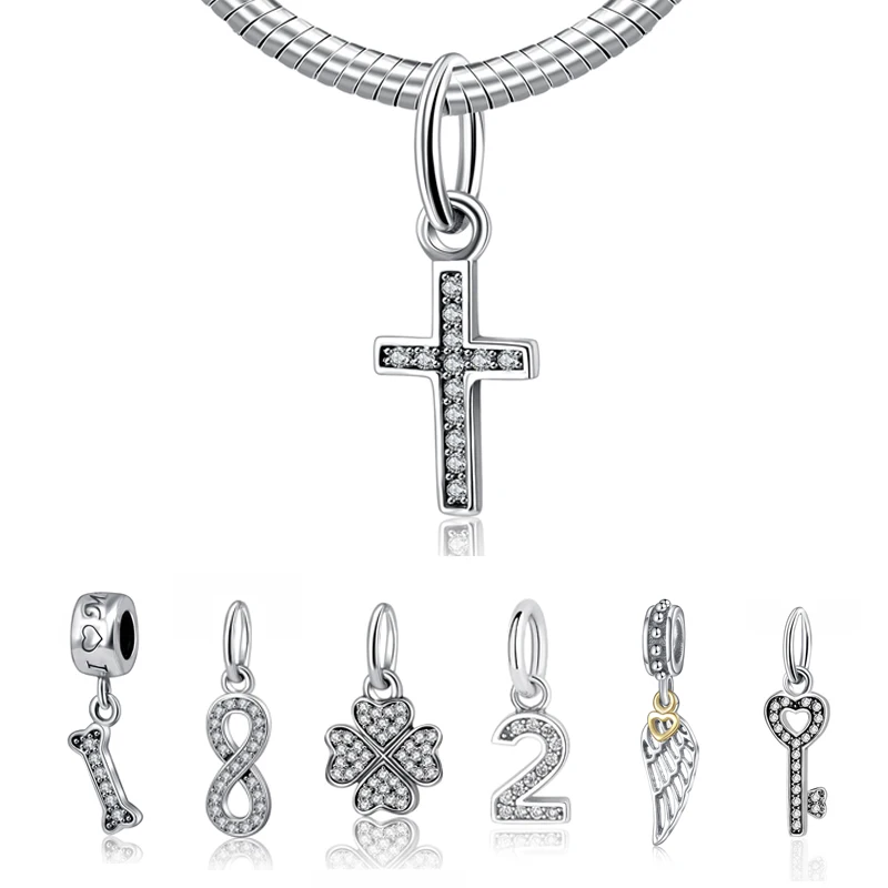 

2018 925 Sterling Silver Bead Charm Cross Micro-pave European pendant Beads Fit Pandora Original Women Bracelets DIY Jewelry