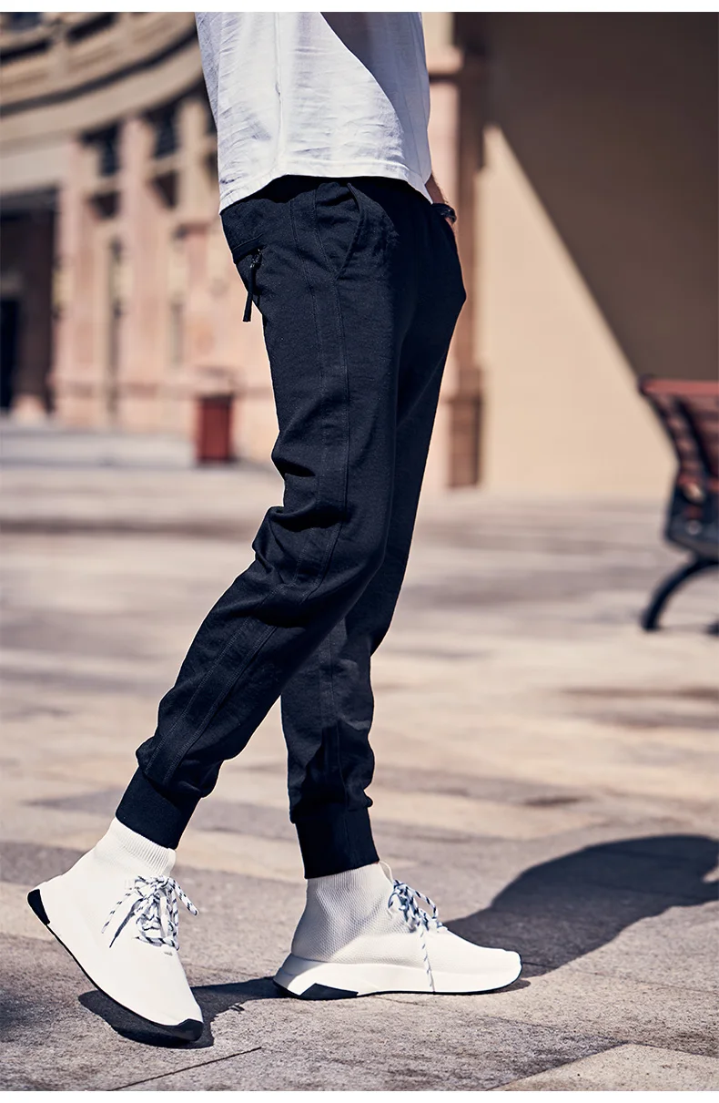 Enjeolon Брендовые мужские повседневные брюки на лето и весну, черные длинные прямые брюки, мужские спортивные штаны, уличные мужские шаровары KZ6346