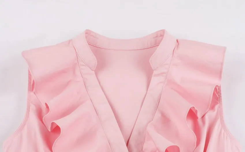 Aovica S-4XL, элегантное Плиссированное летнее платье с рюшами, женское сексуальное винтажное платье с v-образным вырезом, розовые платья, вечерние платья, туника из хлопка