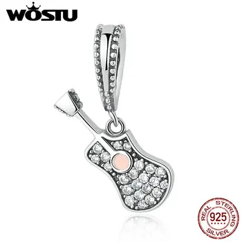 

Authentic 100% 925 Sterling Silver Sparkling Guitar Charm Dangle With Clear CZ Fit Original WST Bracelet Necklace Jewelry