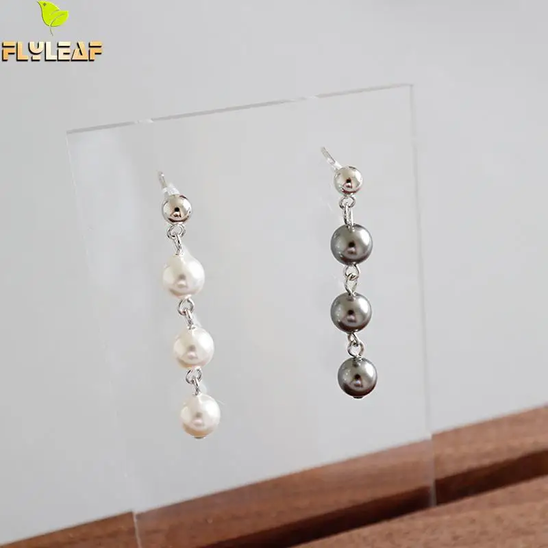 

Flyleaf 925 Sterling Silver Earrings For Women Natural Shell Beads Pearl Jewelry Femme Simple Dangle Earings Fashion Jewelry
