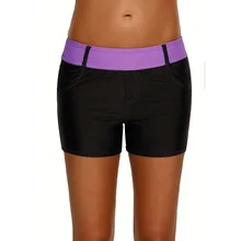 PLUSLAND летние пикантные Для женщин пояс искусственной деним Спортивные шорты Низкая талия лоскутное плюс Размеры отдельные кусок купальники