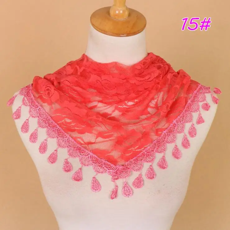 Весенний женский кружевной шарф дамский платок полый треугольный шарф женские шали и шарфы с кисточками - Цвет: Color15