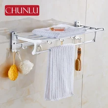 

CHUNLU House Aluminium Bathroom Folding Racks Bath Towel Holder Robe Hook Shower Room Chrome Towel Shelf Bathroom Accesories