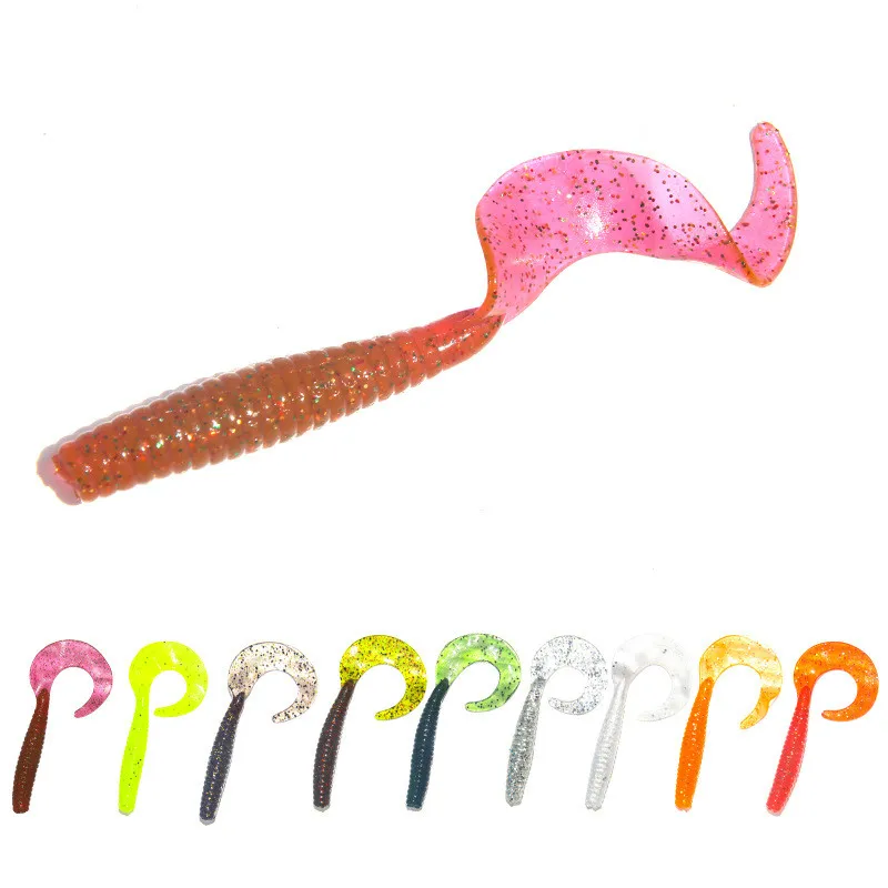 5pcs Spiral Long Curly Tail Soft Lure 8cm 4.2g Rubber worm Fishing Lures Artificial Silicone