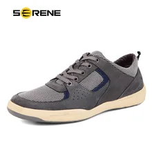 SERENE Men’s Split Leather Lace-up Shoes Men Soft-bottom Flats Zapatos Hombre Breathable Air Mesh Men Casual Shoes Plus-size9171
