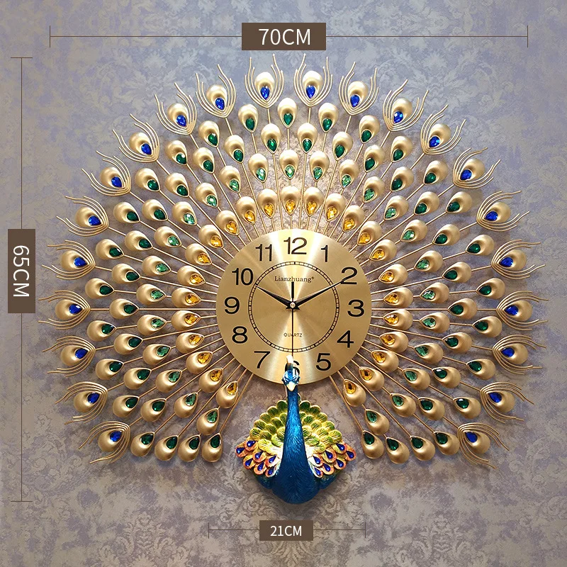 Большой кристалл павлин настенные часы настенные домашний декор настенные часы современный дизайн настенные часы свадебное украшение - Цвет: 70cm65cm