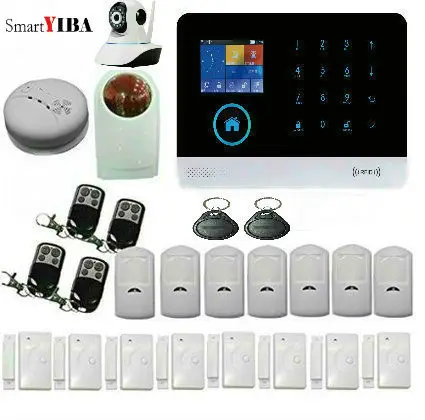 

SmartYIBA WIFI APP Control 3G Burglar Alarm Security System RFID Wireless Alarmes Motion Sensor Strobe Siren Smoke Alarm Kits