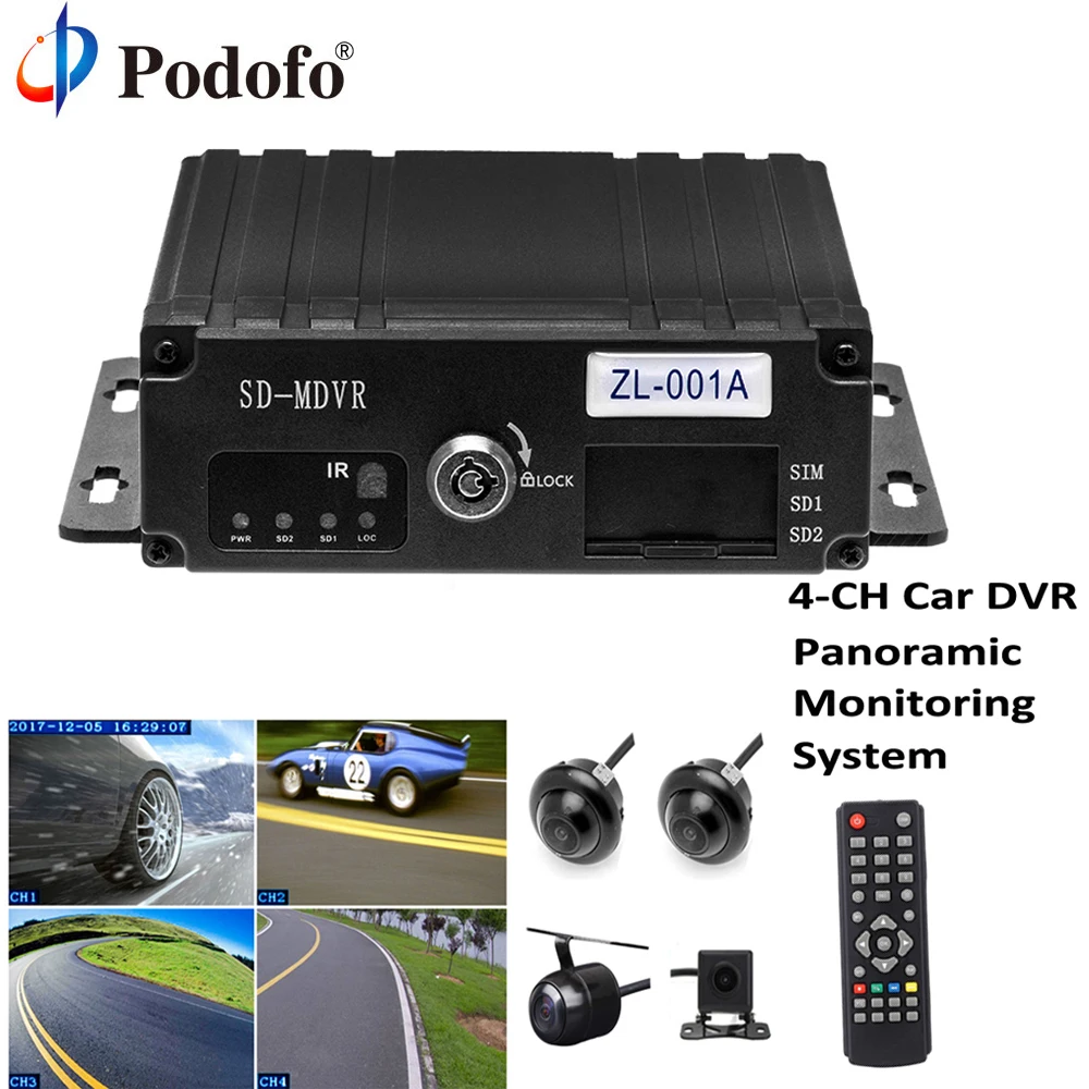 

Podofo 4-CH 1080P Full HD Car Camera DVR 360 Surround View With Bird View Panorama Rear View Cameras Monitoring System G-Sensor