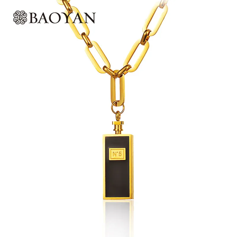 Baoyan серебряное и золотое покрытие из нержавеющей стали звено цепи ожерелья модный бренд ювелирный флакон для парфюма кулон ожерелья для женщин - Окраска металла: Gold Color
