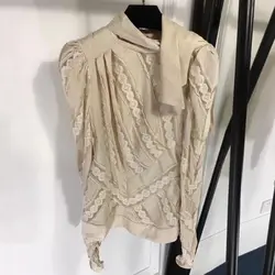 Твердые Блузки для Для женщин осень 2018 Блузка с длинными рукавами Топ Для женщин модная кружевная блузка
