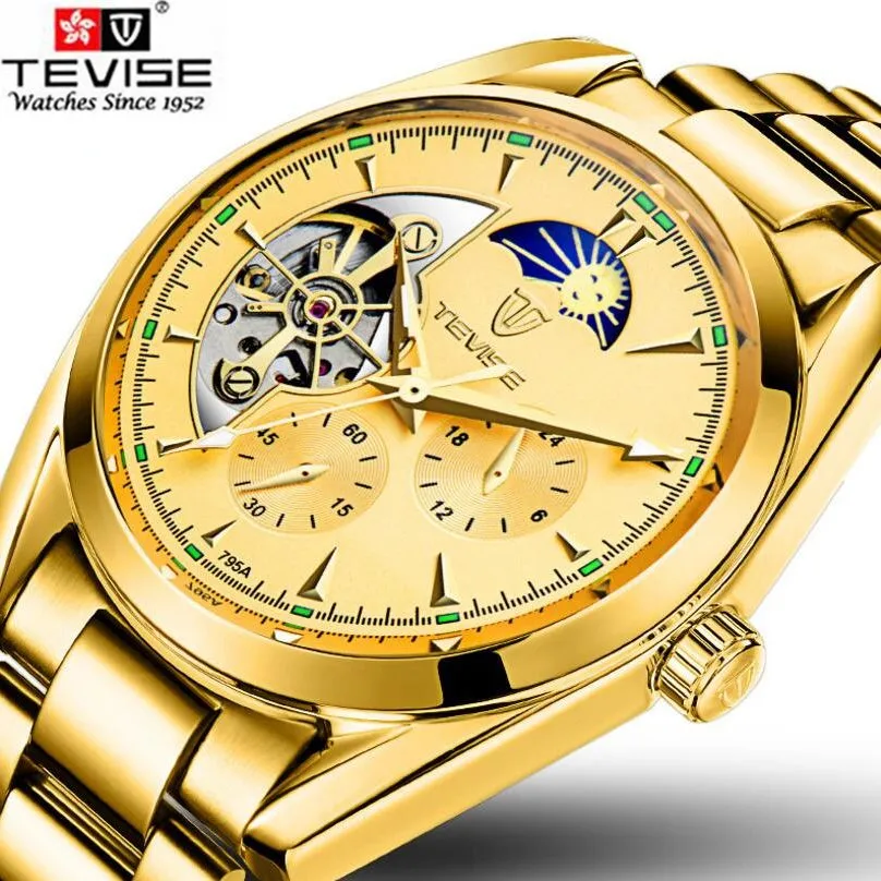

Tevise Wristwatches Mens Top Brand Luxury Day Moonphase Auto Watch Mechanical Watches Wristwatches Gift Box Free Ship