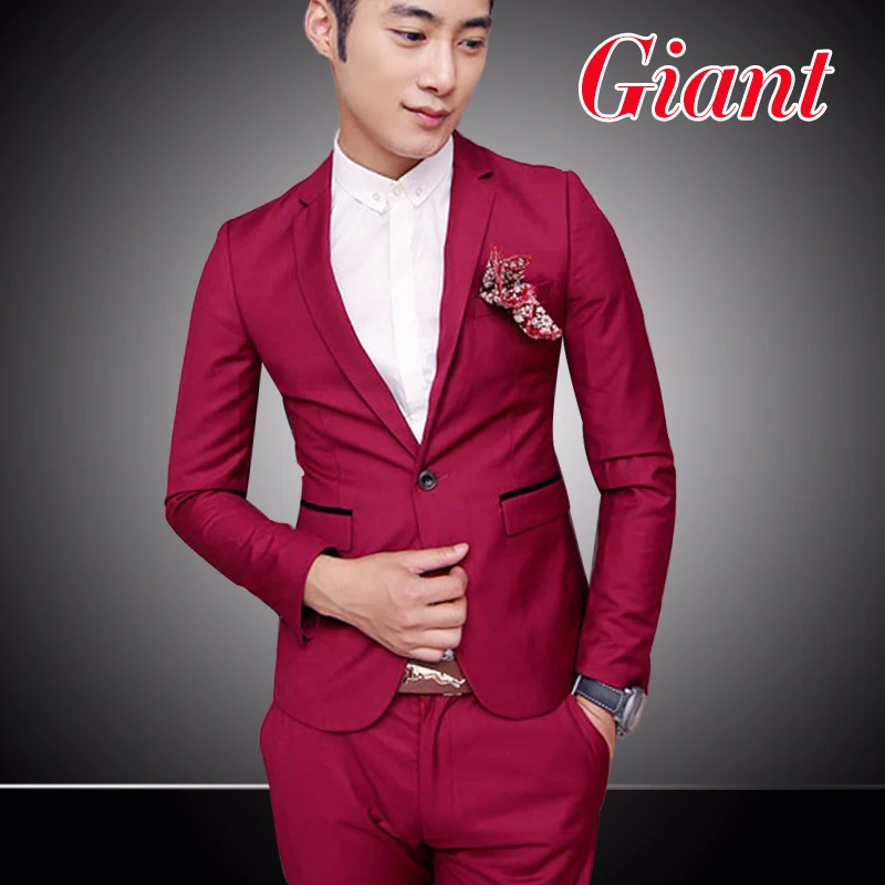 Fashion Designer Business Brand Mens Formal Suit (Jacket+trousers) Solid Black Red Commercial