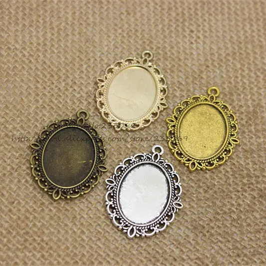 20 unids/lote de camafeo de filigrana de color plateado antiguo con base de cabujón y bandeja colgante de 30x40mm (ajuste 18x25mm de diámetro) Joyería blancos|jewelry blanks|cabochon base settingsilver filigree - AliExpress