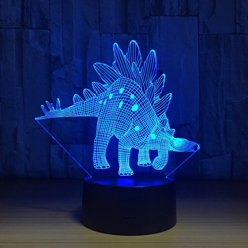 Стегозавр динозавр 3D светодиодный светильник сенсорный выключатель настольный светильник ночник 7 Красочный USB светодиодный Настольный акриловый светильник домашний декор подарки для детей