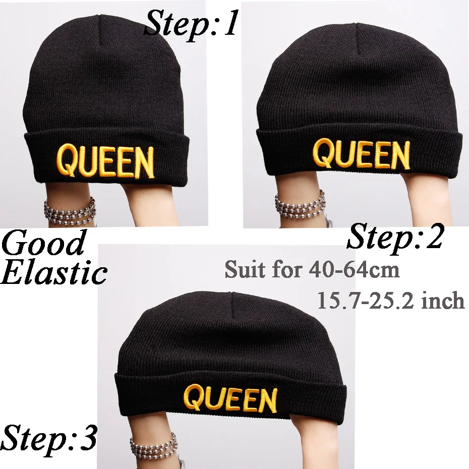 Теплые зимние осенние эластичные Новые облегающие шапки KING QUEEN вязаные парные