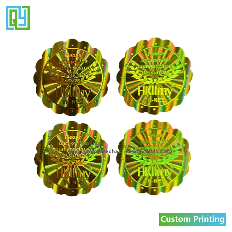 10000pcs 25x25mm 무료 배송 사용자 정의 인쇄 3D 황금 호 일 홀로그램 스티커 사용자 지정 숨겨진 된 텍스트 QR 코드 보안 인감 레이블