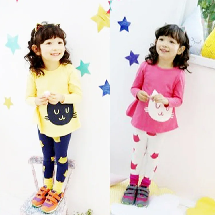 

Nice girls clothing sets Kids Girl Long Sleeve Cartoon Cat Shirt Pant Suit children set ropa de ninas casual sport suit set 4-7T