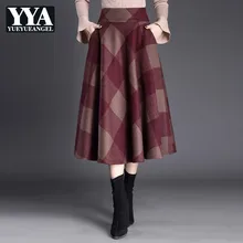 Винтажная клетчатая юбка Женская Осенняя Зимняя юбка в британском стиле с завышенной талией Элегантная облегающая женская юбка средней длины S-2XL