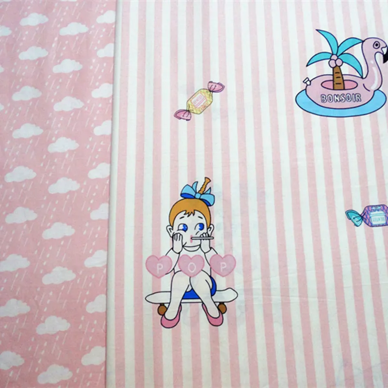

half meter little girl stripe clouds print baby infant 100% cotton twill bedding fabric sewing handmade tissue A556