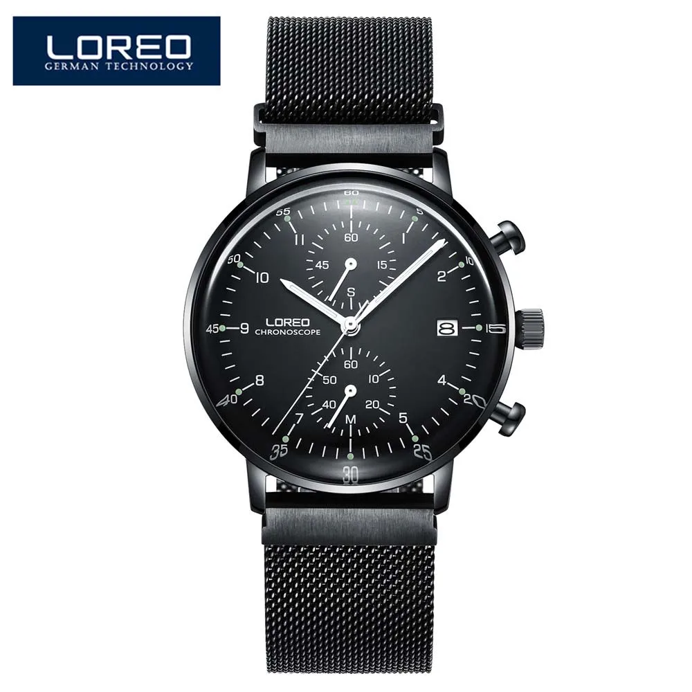 Мужские кварцевые часы LOREO 316L с сетчатым ремешком из нержавеющей стали, светящиеся 30 м водонепроницаемые спортивные наручные часы, мужские кварцевые часы