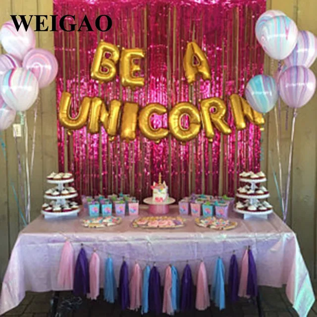 WEIGAO 10pcs 16inch Gold Sliver Be A Unicorn  Aluminium 