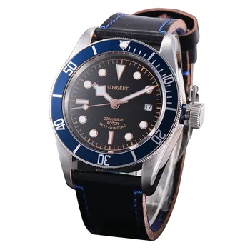 

41mm Corgeut Black dial Sapphire Glass Luminous Leather strap mechanical Automatic Men Watch