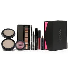 FOCALLURE Makup סט 8 יחידות איפור קוסמטיקה צללית אייליינר Mascare עפרון השפתיים ליפ גלוס עם כלי איפור תיבת איפור ערכת