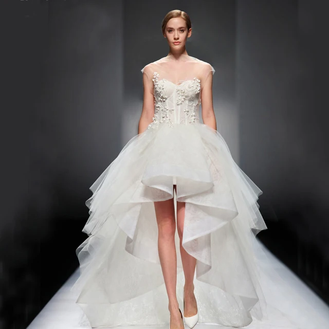 2015 nuevo diseño de vestidos de novia corto por delante y largo en