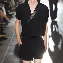 S-4XL Горячая Весна для мужчин новая мода взлетно посадочной полосы выглядит тонкий черный шорты для женщин рукавом ползунки ко