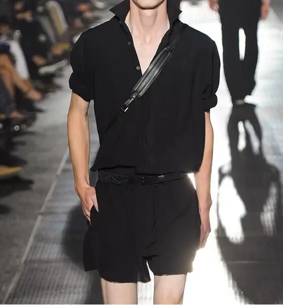

S-4XL HOT 2019 Spring Men's New Fashion Runway looks thin black shorts sleeve romper suit tooling cultivate one's morality