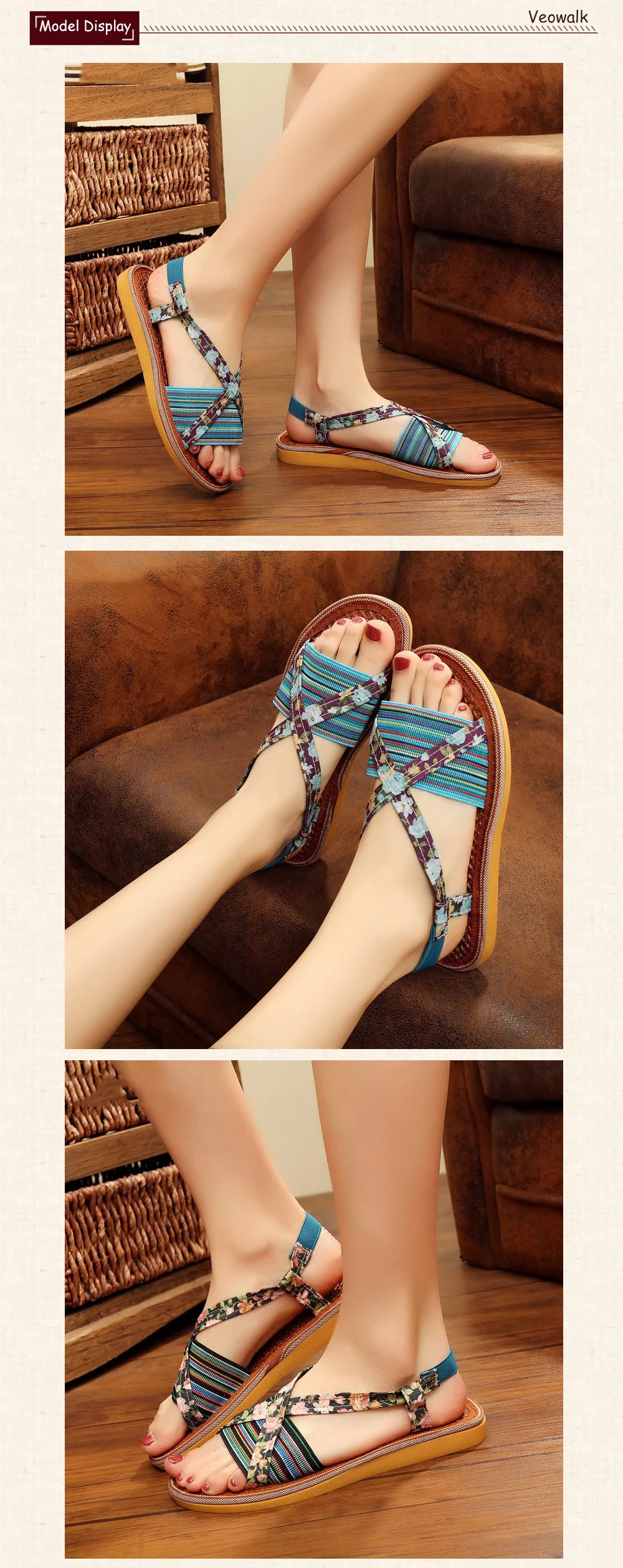 Veowalk/Модные женские сандалии на плоской подошве с натуральными ладонями и перекрестными ремешками; женская повседневная Летняя обувь в тропическом стиле