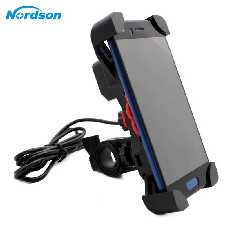 Nordson Универсальное зарядное устройство с двумя USB для мотоцикла, держатель для телефона, водонепроницаемый, 12 В, для мотокросса, велосипеда, мобильного телефона, крепление на руль, подставка