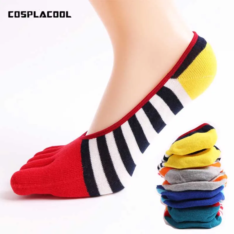 

[COSPLACOOL]Striped Business Shallow Mouth sox Men Casual Anklet Five Finger Men sox Toe Breathable Soft Calcetines Hombr