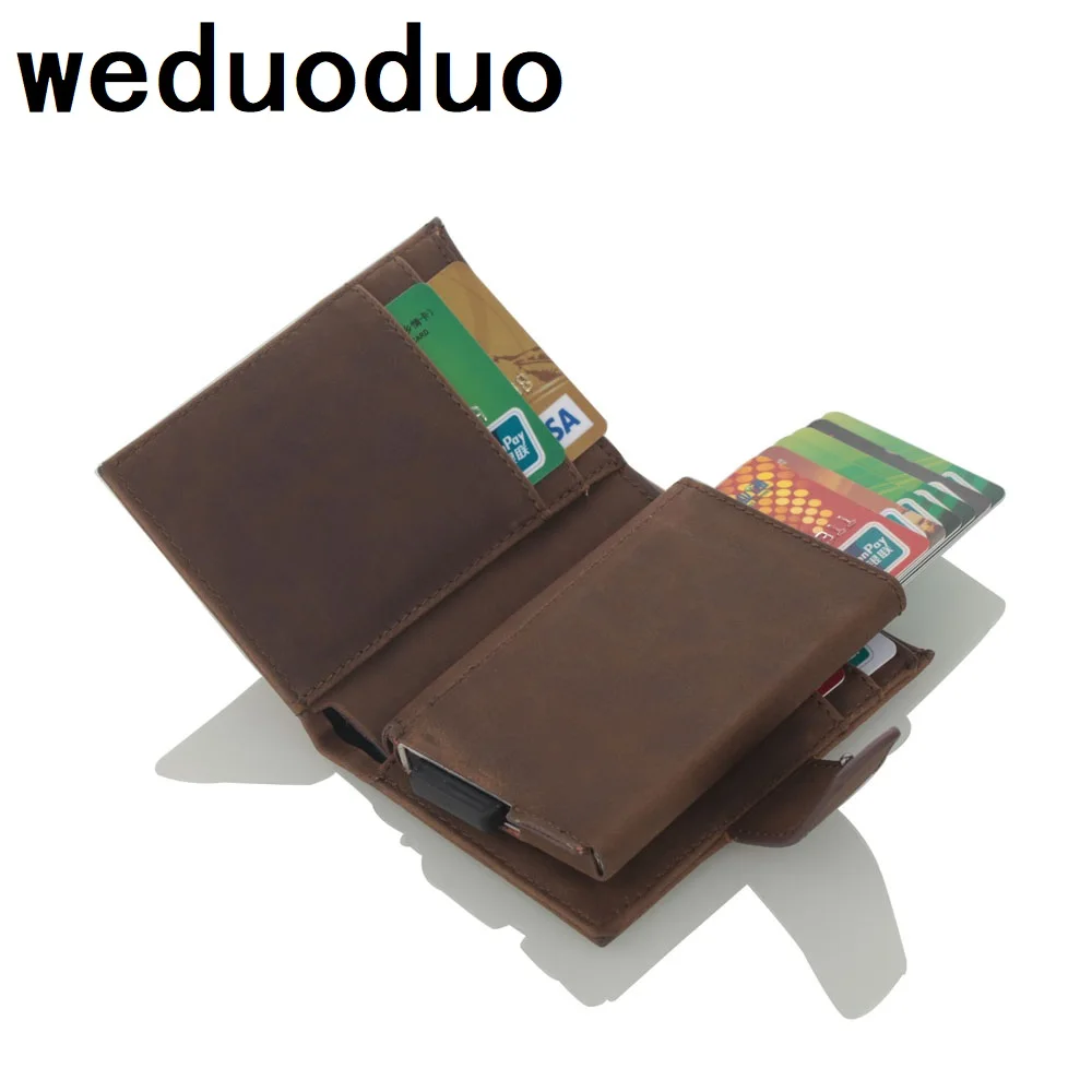 

weduoduo Antitheft Men Card Holder Blocking Rfid Wallet PU Leather Wallet Aluminimu Metal Credit Card Holder Smart Unisex Purse