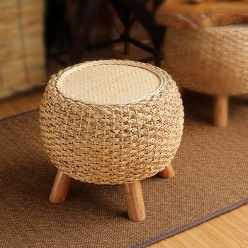 Round Foot Stool Change Shoe Ottoman Wooden 3 Leg Padded Footrest Rattan Dressing Makeup Stool Hallway Living Room Wicker Pouf free shipping pu foot square stool with storage space living room ottoman children stool kids storage box footrest