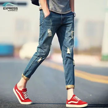 

3 Styles Men Stretchy Ripped Skinny Biker Men's Clothing Jeans Destroyed Hole Taped Slim Fit Denim Jeans Scratched Quality Jeans
