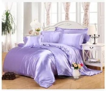 

Light purple lilac bedding sets california king size queen full fitted Silk satin bed sheet duvet cover double bedspreads 6pcs