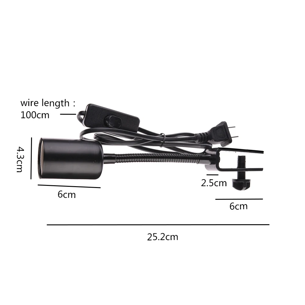 Pet Reptile Box E27 Clip On Lamp Light UVA / UVB Fish Tank Downlight With Clamp & Switch Without Light Bulb E27 Big Screw Mouth reptile heating lamp