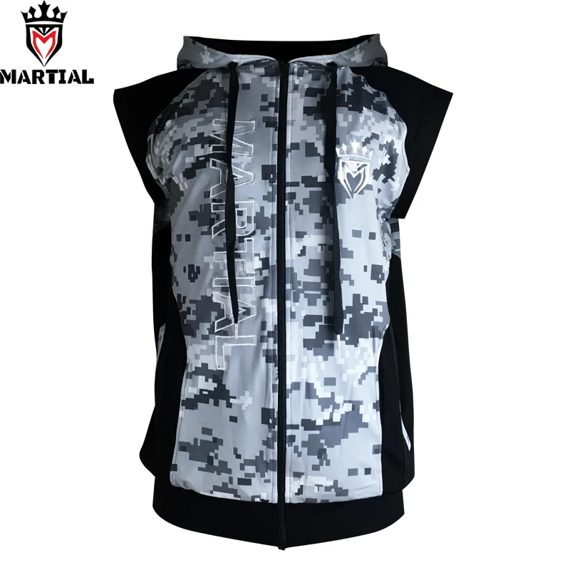 

Free shipping Martial :New Arrival Fitness zipper MMA hoodies comfortable mma sweater crossfit sleeveness sweatshirts
