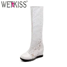 WETKISS/ г.; женские ботинки на высоком каблуке со шнуровкой; обувь из лакированной искусственной кожи с круглым носком на молнии; модные ботинки на осень; женские сапоги до колена с вставкой