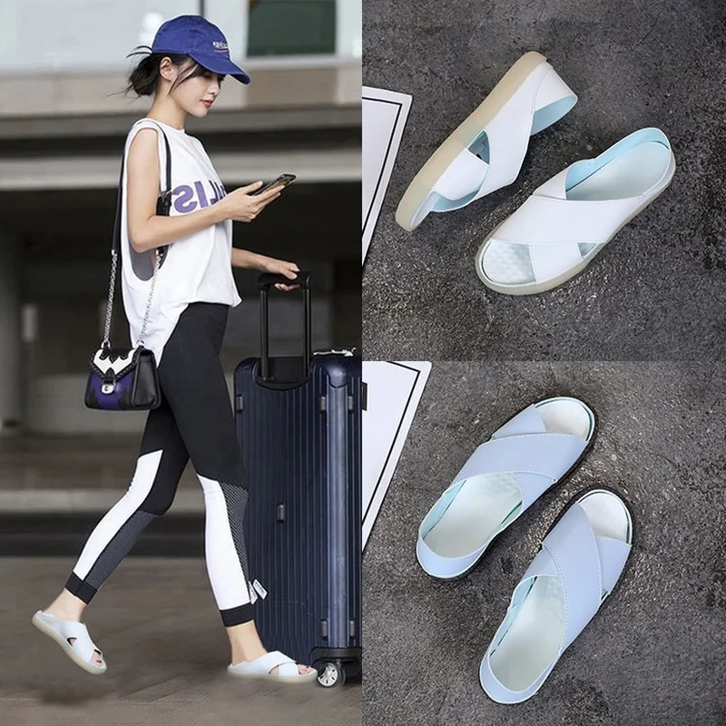 2019 جديد متعدد الأغراض أحذية نسائية الصيف شقة الصنادل المفتوحة تطأ النعال النساء Zapatos دي موهير