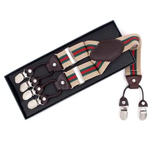 Новейшие мужские подтяжки кожаные 6 зажимов бежевые подтяжки модные подтяжки Регулируемый ремень тиранты без подарочной коробки