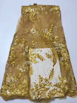 

2019 Hot sell French Nigerian Laces Fabrics High Quality African Lace Fabric For Wedding Mesh Beaded Tulle Lace Fabrics A1399
